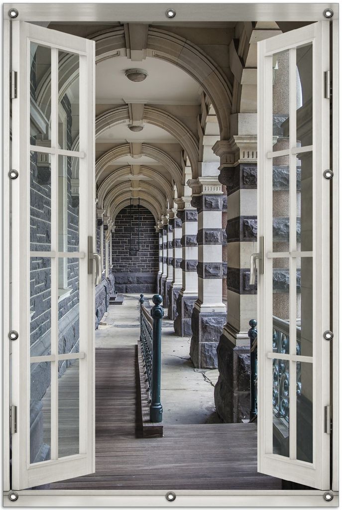 Wallario Outdoor-Poster für Garten oder Balkon 100 x 150 cm: Säulengang in einem Bahnhof in Neuseeland