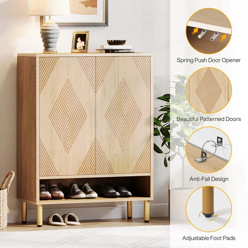 Meuble chaussures à 6 niveaux réglables et portes en bois marron rétro