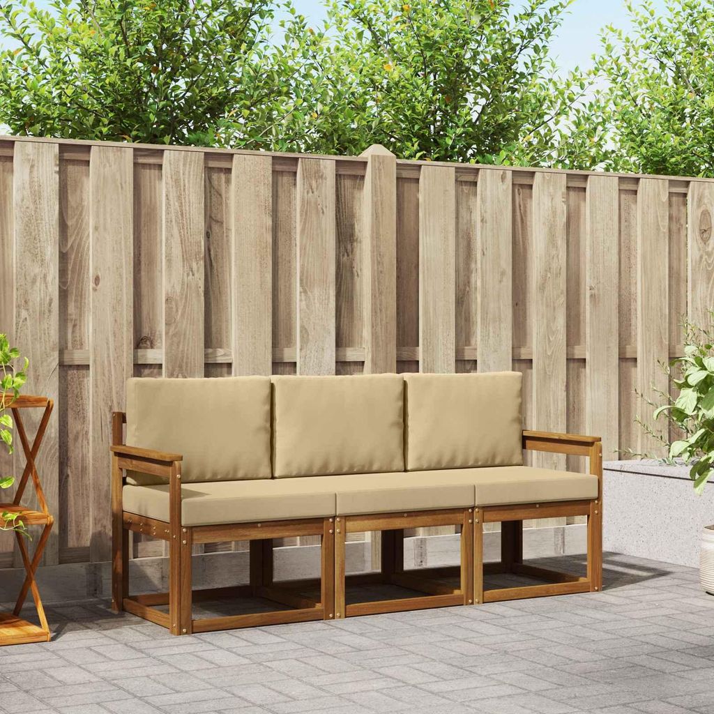 Outdoor-Sofagarnitur - VIDAXL - Terrassen-Sofa - mit Kissen - 3 pcs - Natur und Beige