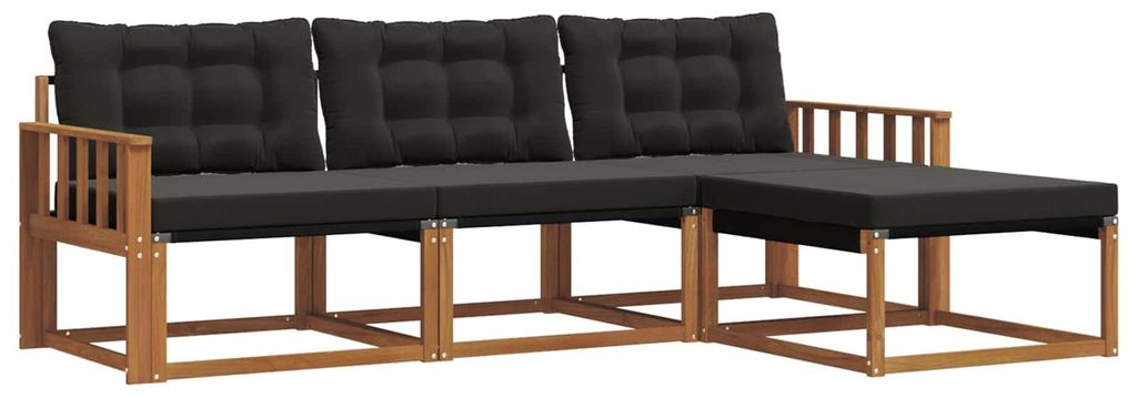 vidaXL Outdoor-Sofagarnitur mit Kissen 4 pcs Natürlich und Schwarz