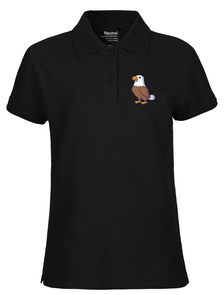 Huuraa Damen Polo Shirt Adler Comic XXL Black Bio Baumwolle Fairtrade Poloshirt Geschenkidee