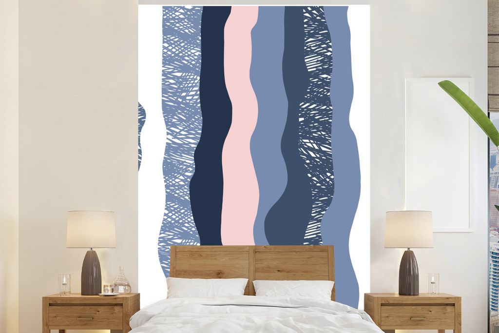 MuchoWow Fototapete für Wohnzimmer oder Schlafzimmer Wandtapete Vinyl Motivtapete Design - Kinder - Streifen - 180x280 cm - Wallpaper