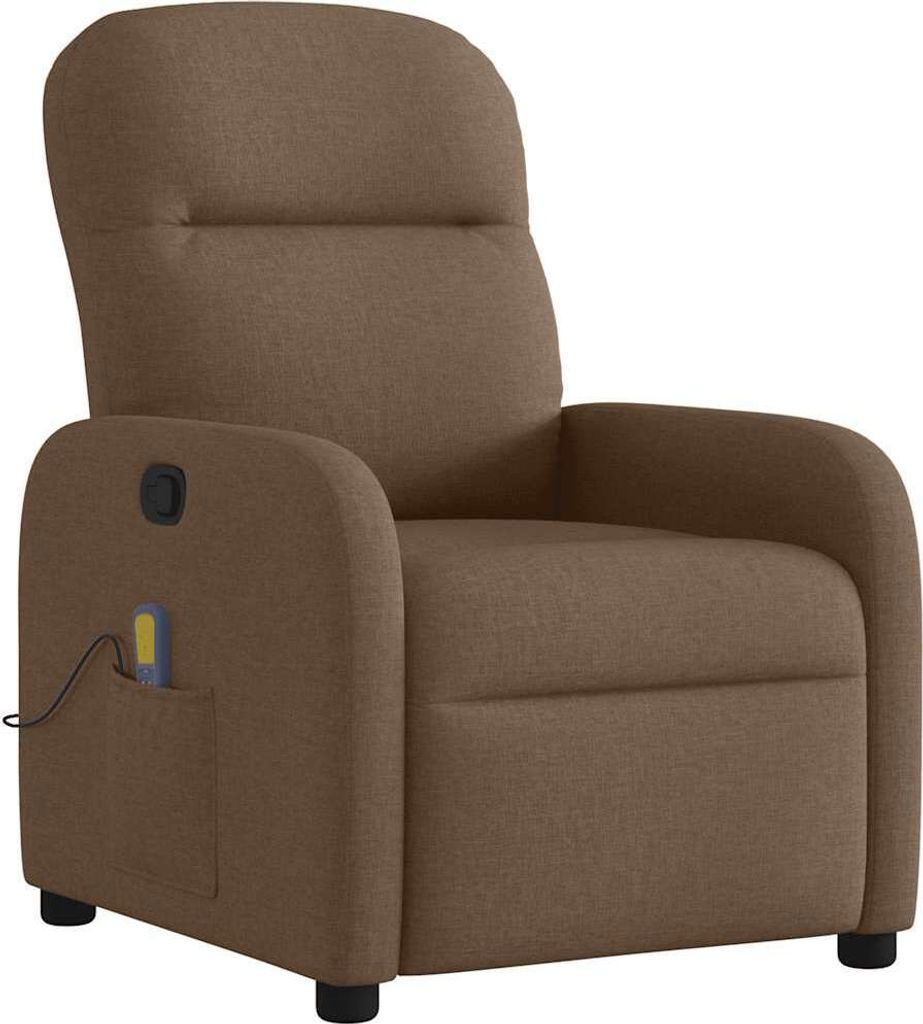 Massagesessel Braun Stoff mit manueller Liegefunktion, Vibration und Seitentasche, 66x88x95 cm