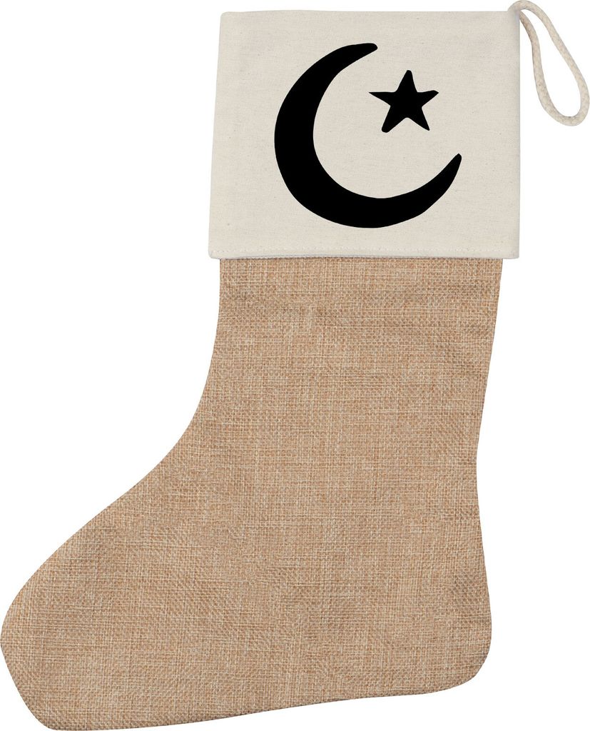 Huuraa Weihnachtsstrumpf Halbmond und Stern Islam Beige Jute Kaminstrumpf Geschenkidee