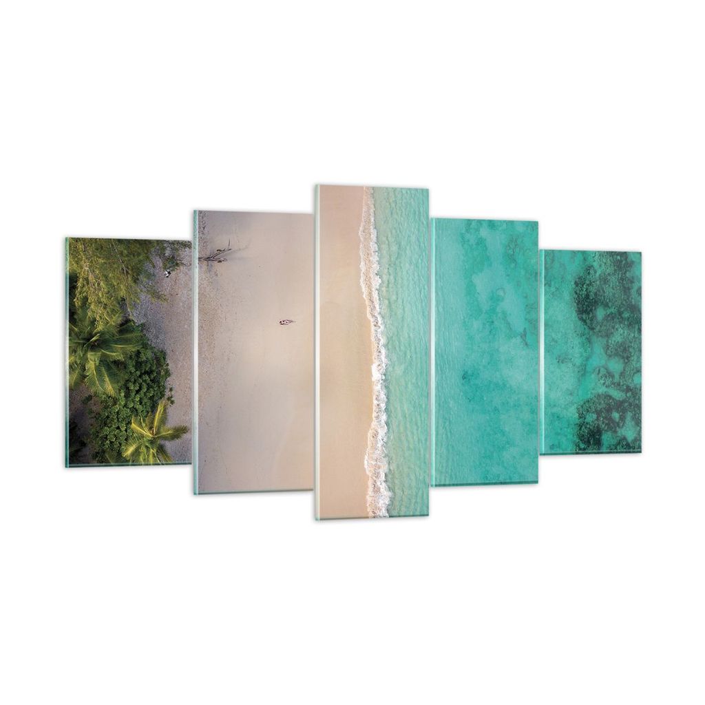 Bilder auf glas - 5 Teile - Strand Tropen Rand - 160x85cm - Glasbilder - Wandbilder - Bilder - zum Aufhängen bereit - Wanddekoration aus Glas - Gl...