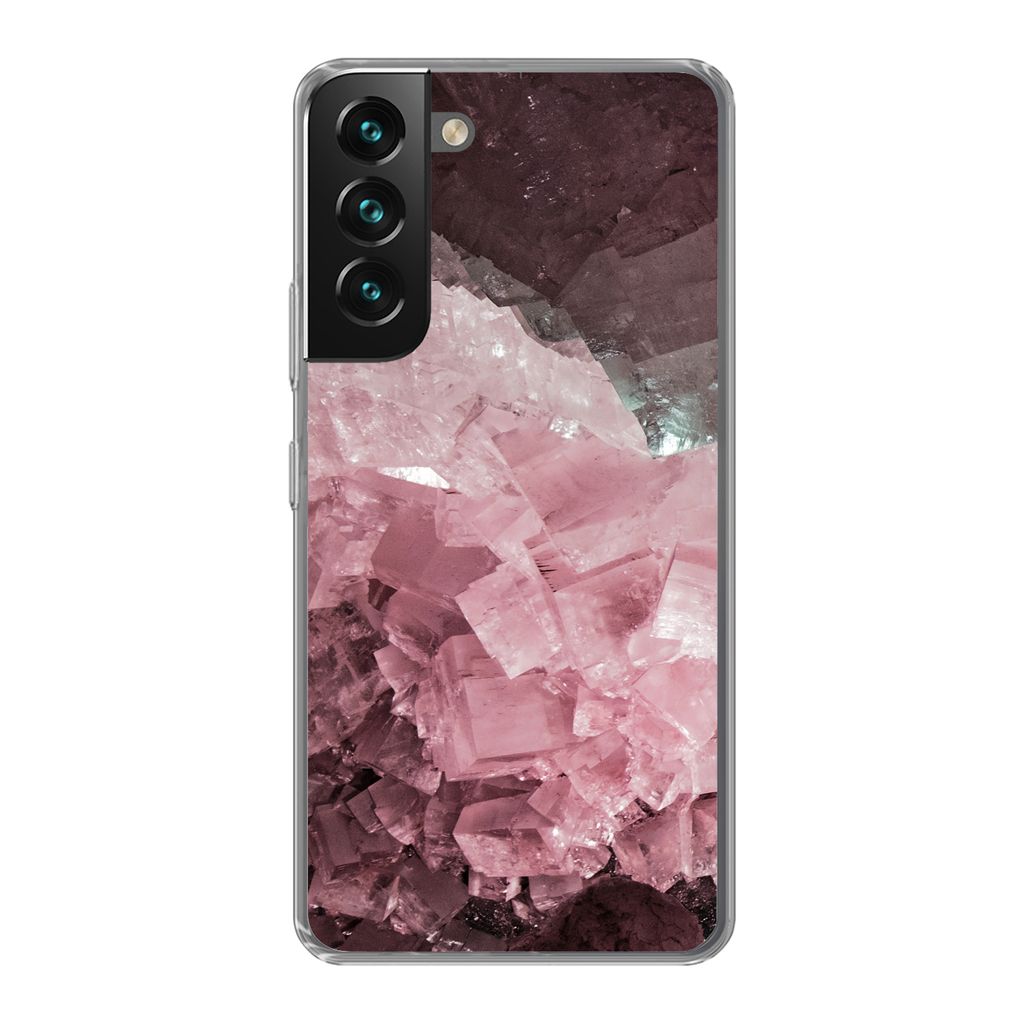 MuchoWow Handyhülle Schutzhülle Hülle für Samsung Galaxy S22 Plus Naturstein - Rosa - Kristall Silikon Softcase Handy Hülle - Schutzabdeckung