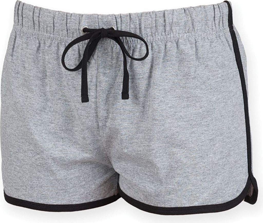 Skinni Fit Damen Sport-Shorts / Retro-Shorts RW2838 (2XL) (Grau meliert/Weiß)