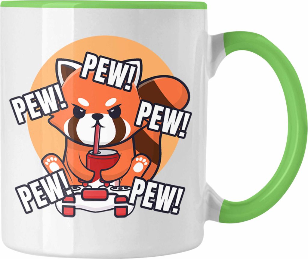 Trendation - Gamer Panda Tasse Kinder Geschenkidee für Jungs Mädchen Lustige Grafik Gaming Jungen Pew (Grün)