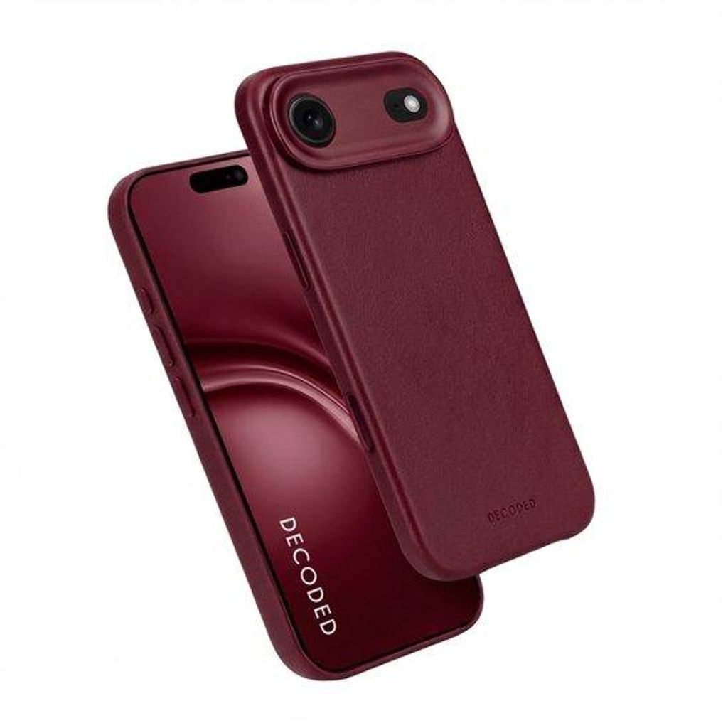 Decoded Lederhülle für iPhone 17 Air, Premium ECCO Leder, MagSafe Kompatibel, Kameraring Geschützt, Glastaste, 1,2 Meter Fallschutz, Kratzfest, Rot