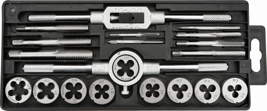 Set Maschi e Filiere M3-M12 20 Pezzi | Acciaio al Tungsteno per Officina