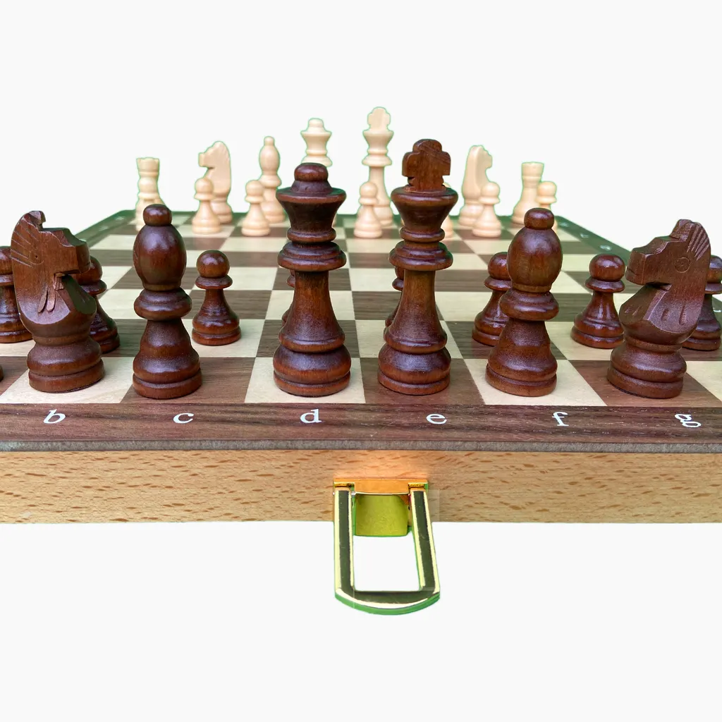Jeu d'échecs bois dans boîte pliante de 30cm - Ensemble complet classique