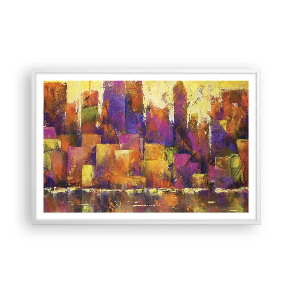 Gerahmtes Poster - Weißer Rahmen - Abstraktion Stadt Wolkenkratzer - 91,5x61 cm - Wand Bild - Wanddeko - Wandbilder - Wandposter - Bilderrahmen - ...