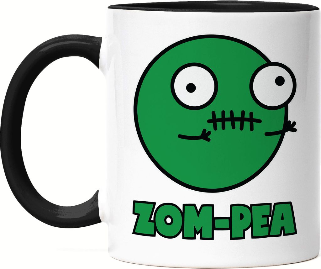 Zom-Pea Lustiges Erbsenmotiv Tasse Schwarz Geschenkidee witziges Design Halloween
