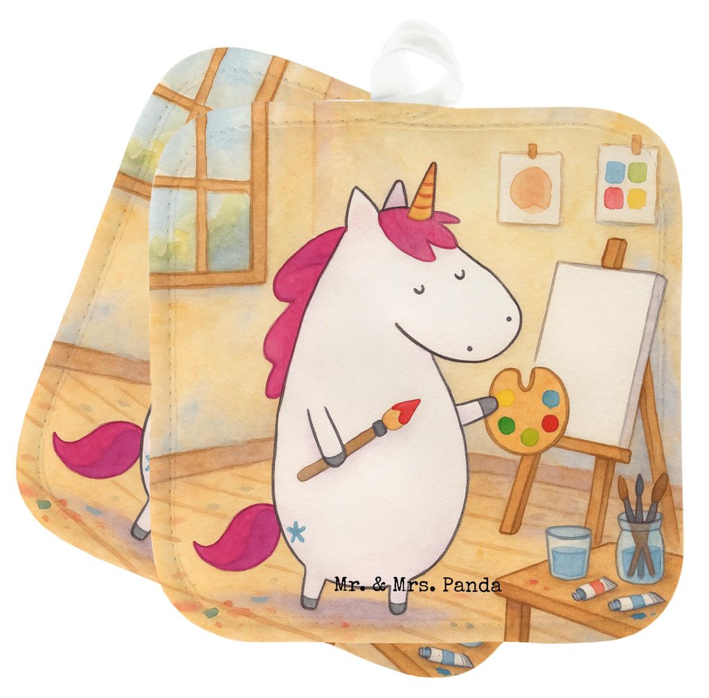 Mr. & Mrs. Panda Topfuntersetzer Einhorn Künstler Design - Weiß - Geschenk, Welt, Englisch, Unicorn, Ofenlappen, Kochlappen, Topflappen Set, topf...