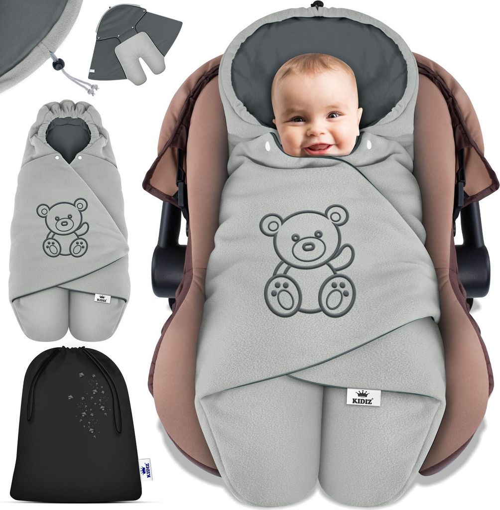 KIDIZ Baby Einschlagdecke Babyschale Winter Herbst Babydecke mit Kapuze & Tasche Universal Fußsack kompatibel mit Maxi-Cosi, Römer, Buggy, Kind...