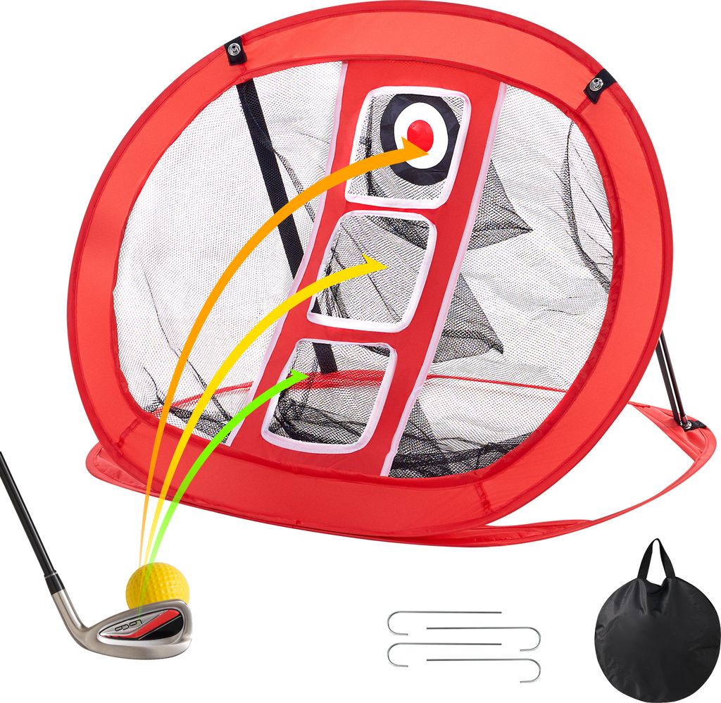 VEVOR Golf-Chipping-Netz, Pop-Up-Golf-Übungsnetz, tragbares Golf-Schlaghilfenetz für drinnen und draußen, mit Zielscheibe und Tragetasche, für das Training des Schwungs im Hinterhof, Geschenk für Männer, Golfliebhaber, Rot