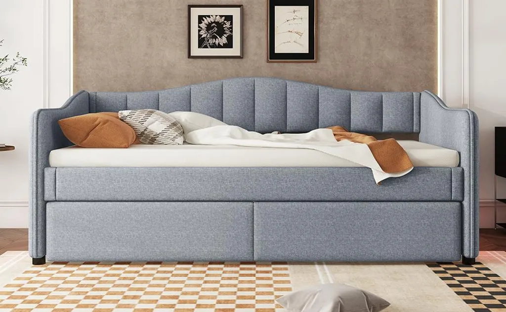 Canapé-lit extensible 90x200cm lit de jour en lin gris style minimaliste - 18