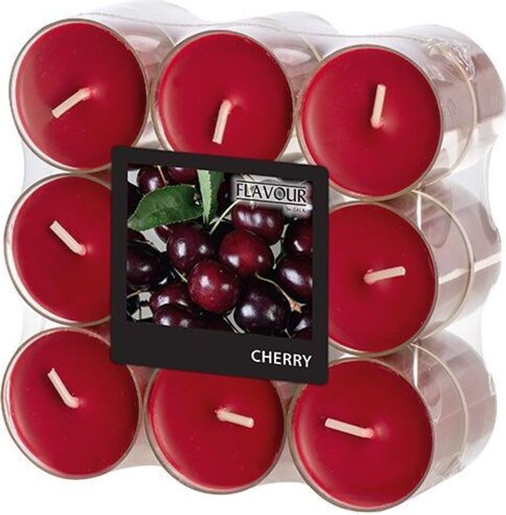 Papstar Duftteelichter Cherry, "Flavour", in Polycarbonathülle, 6 x 18 Stück