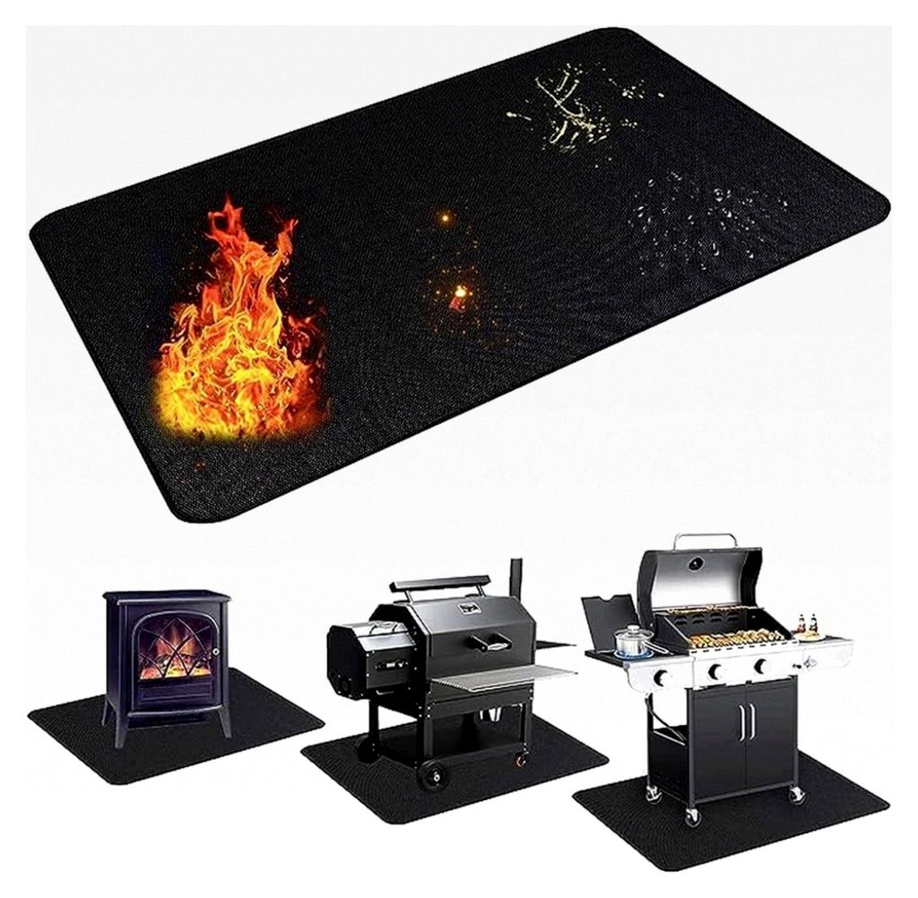 Grillmatte Bodenschutz 122x178cm, feuerfeste Unterlage für den Grillbereich, wasserdichte und rutschfeste Matte für den Außenbereich