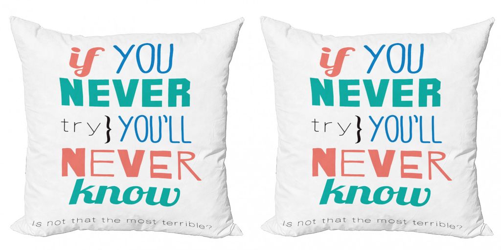 ABAKUHAUS Sprichwort Kissenbezug Set (2Stück), "If You Never Try You'll Never Know" Wenn du es nicht versuchst wirst du es nie wissen, 45x45cm, Ja...