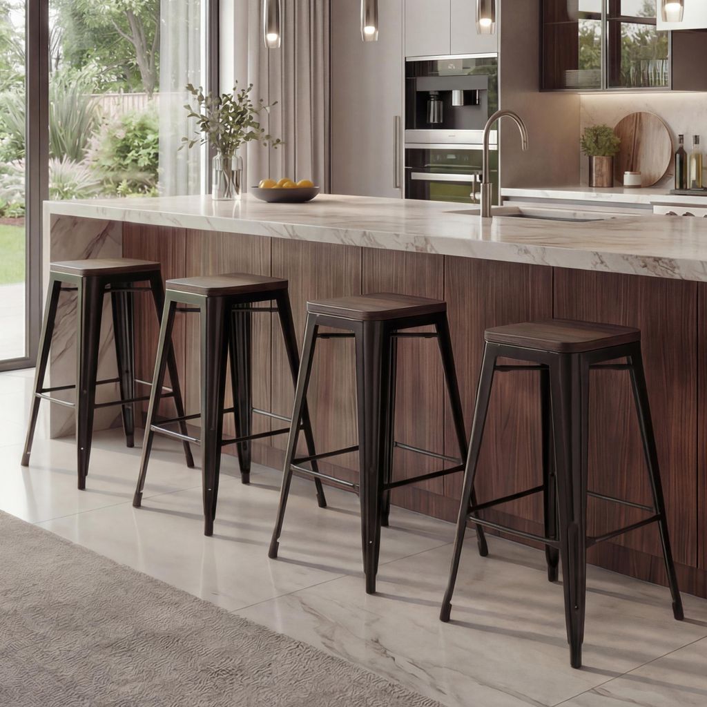 set di 4 sgabelli da bar HWC-A73 con seduta in legno, Immagine del prodotto 