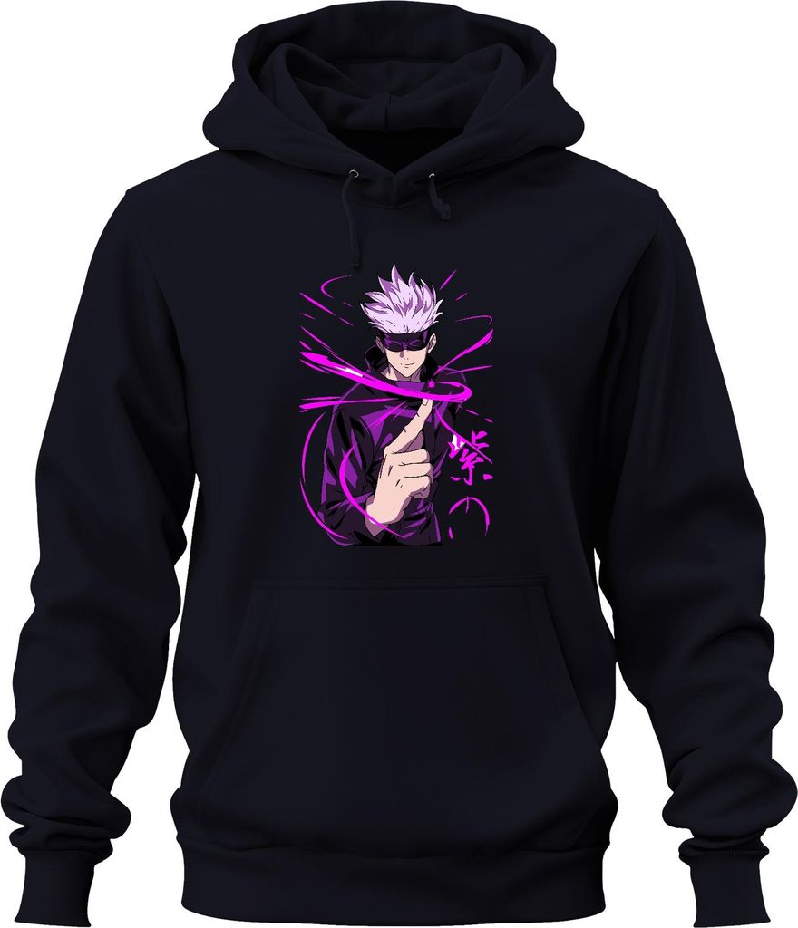 Jujutsu Kaisen Satoru Gojo Augenbinde lila Energie Fan Geschenk Uni Hoodie Kapuzenpullover, Navy, 3XL