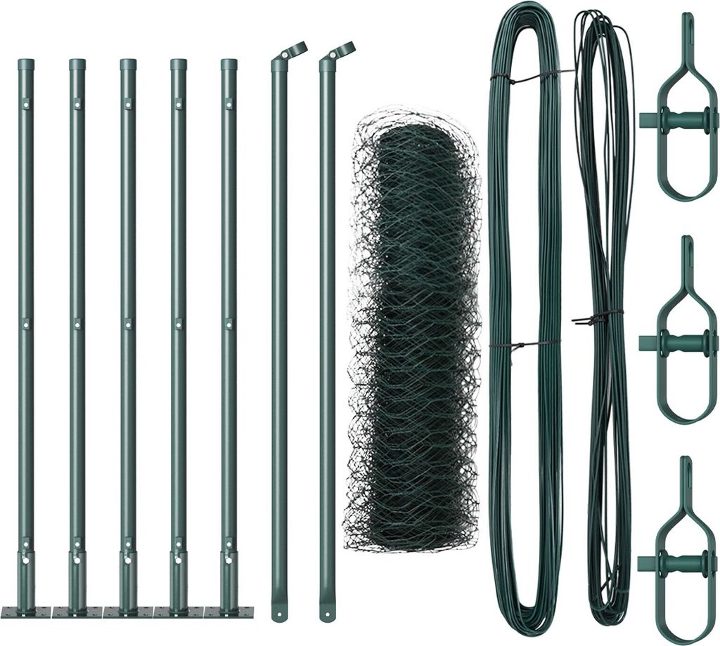 Möbel Sechseckzaun Grün 0.5x10 m Stahl, Zaunpfosten mit Grundplatten 7 Stück Ø32mm 70cm verzinkter Stahl - Zaunzubehör 3353471