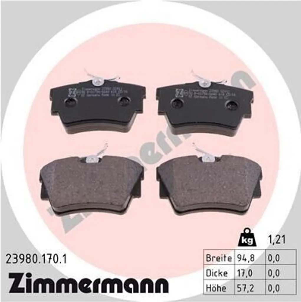 Plaquettes de frein Zimmermann 23980.170.1 haute résistance pour Vivaro