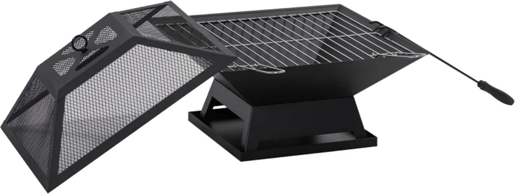 Corbeille à feu en acier avec grille barbecue et pare-étincelles 45cm