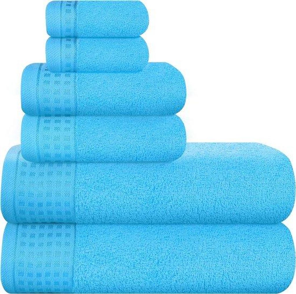Unyqoos ️ Ultra Soft 6er-Pack Handtuchset - 100% Baumwolle - Türkisblau - 2 Extra Große Badetücher 70 x 140 cm - 2 Handtücher 40 x 60 cm - 2...