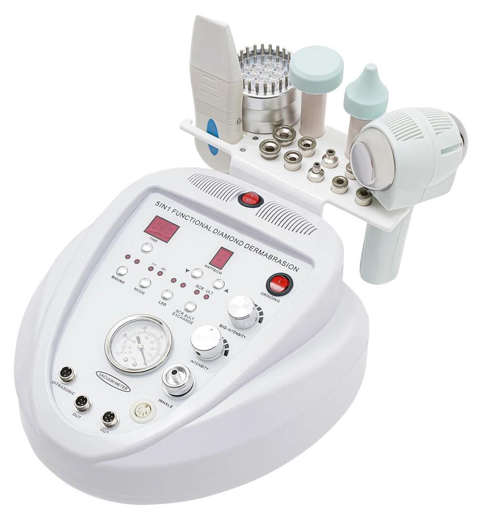Diamant-Mikrodermabrasion - 5‐in‐1 Gerät - Professionelle Gesichtspflege - EU‐Stecker - Für Zuhause und Salon - Weiß