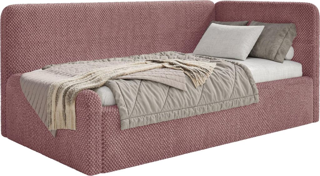 Selsey Fanko – Jugendbett 90x200 cm mit Rausfallschutz, Matratze, Kopfteil rechts, Plüsch, Rosa