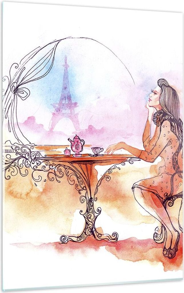 Bilder auf glas - Einteilig - weiblich urban Tee Paris - 50x70cm - Glasbilder - Wandbilder - Bilder - zum Aufhängen bereit - Wanddekoration aus Gl...
