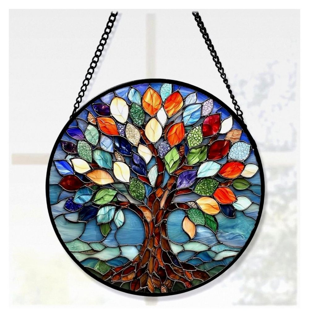 Sonnenfänger Fenster Acryl 20 x 20 cm, Hängende Fensterdeko für Garten, Sun Catcher mit Metallkette, Bunter Fensterschmuck zum Aufhängen, Fenst...