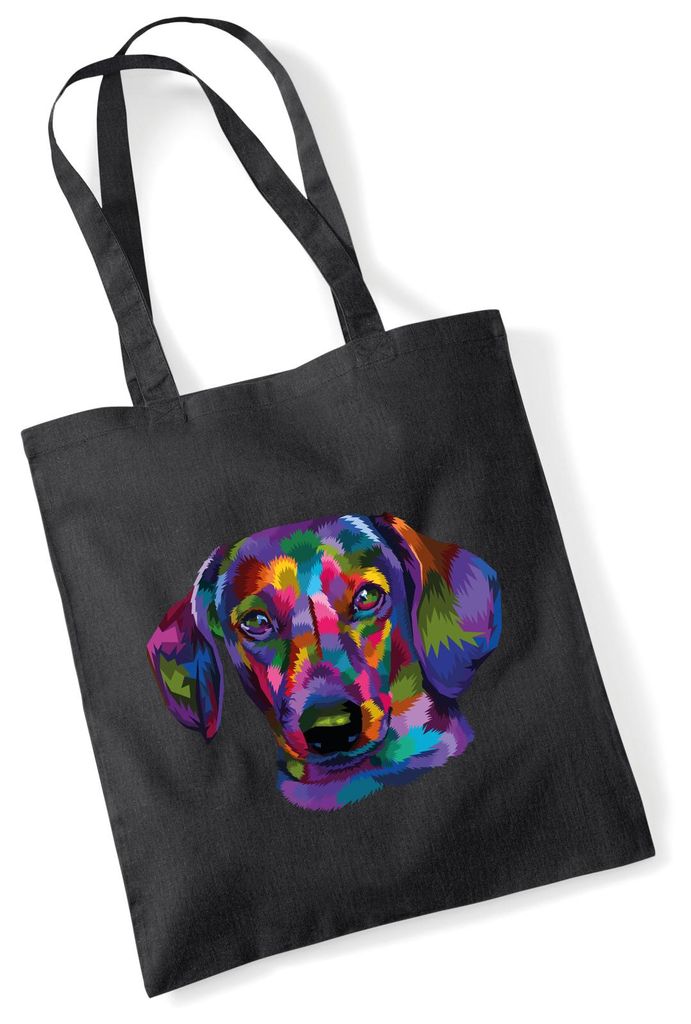 Huuraa Jutebeutel Dackel Colorful 10 Liter Black Baumwolle Tasche Geschenkidee