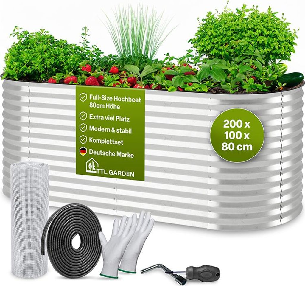TTL GARDEN Hochbeet INSPIRE L 200x100x80cm Silber – Metall Produktbild 