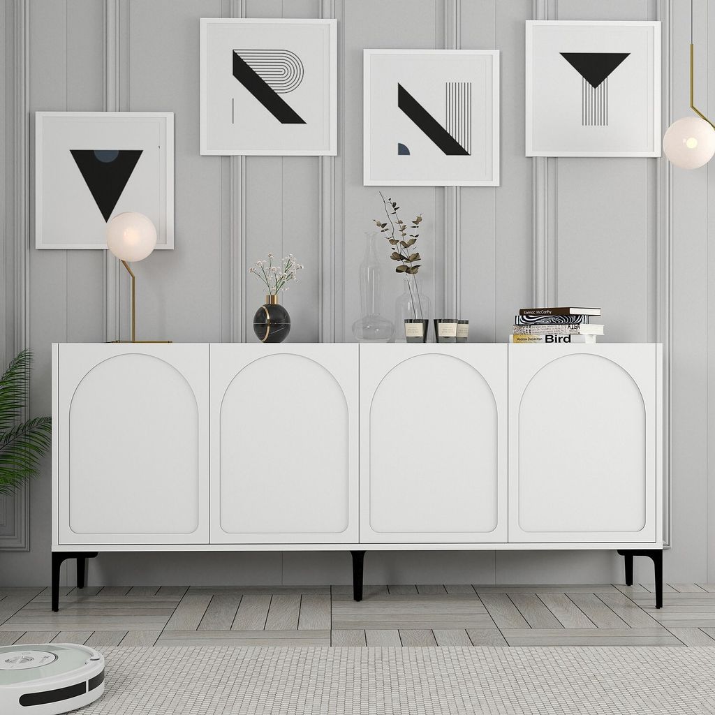 Skye Decor, Lyon 79 - White, Black, Konsole, Weiß, 100 % MELAMINBESCHICHTETE SPANPLATTEN, 180 x 35 x 79 cm