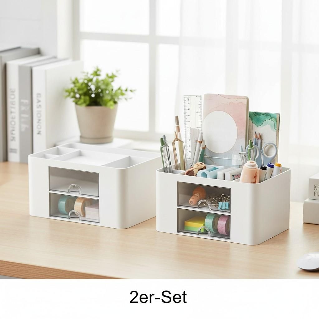 2 Stück Organizer Schreibtisch Stifte Make Up mit 5 Fächer Produktbild 
