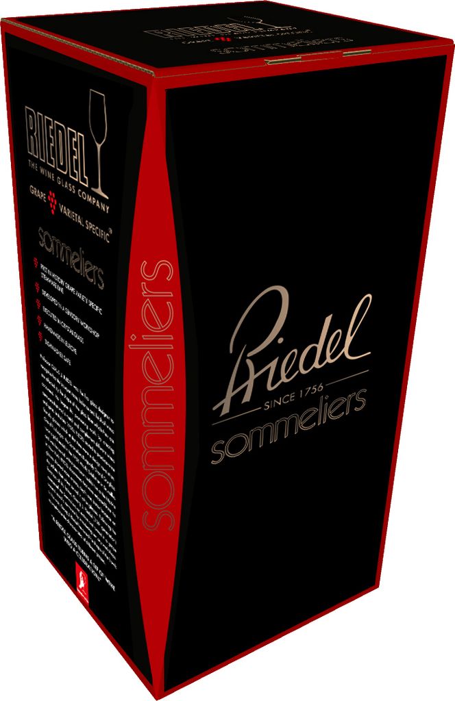 A product box for Riedel Sommeliers Bordeaux Grand Cru wine glasses.