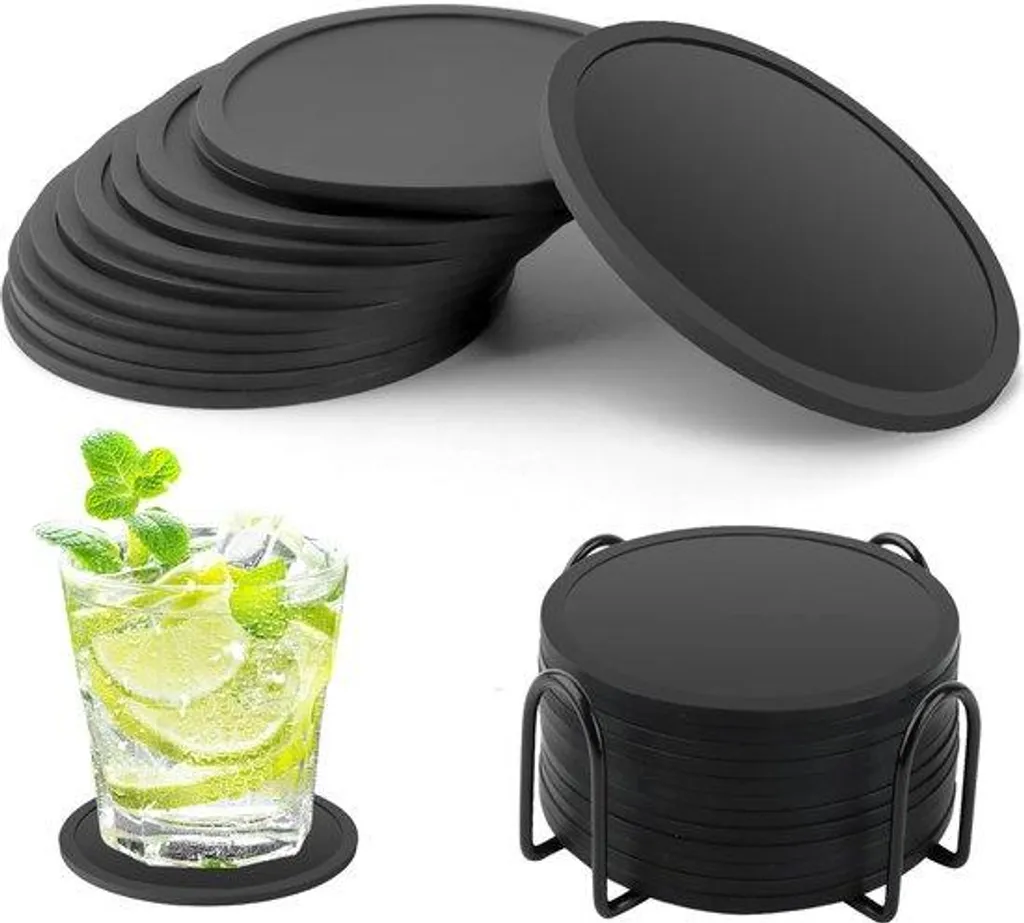 Sets de table silicone noir lot de 12, flexibles et résistants au chaud