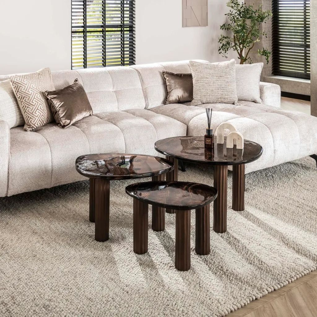 Petite table basse de salon marron et cuivre - Meuble d'appoint 51cm