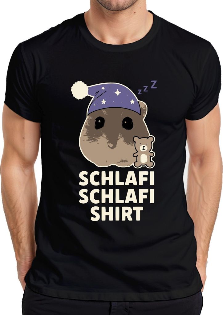 Schlafi Schlafi Hamster Nachtmütze Teddy süß Schlafmütze Meme Herren T-Shirt, Schwarz, XL