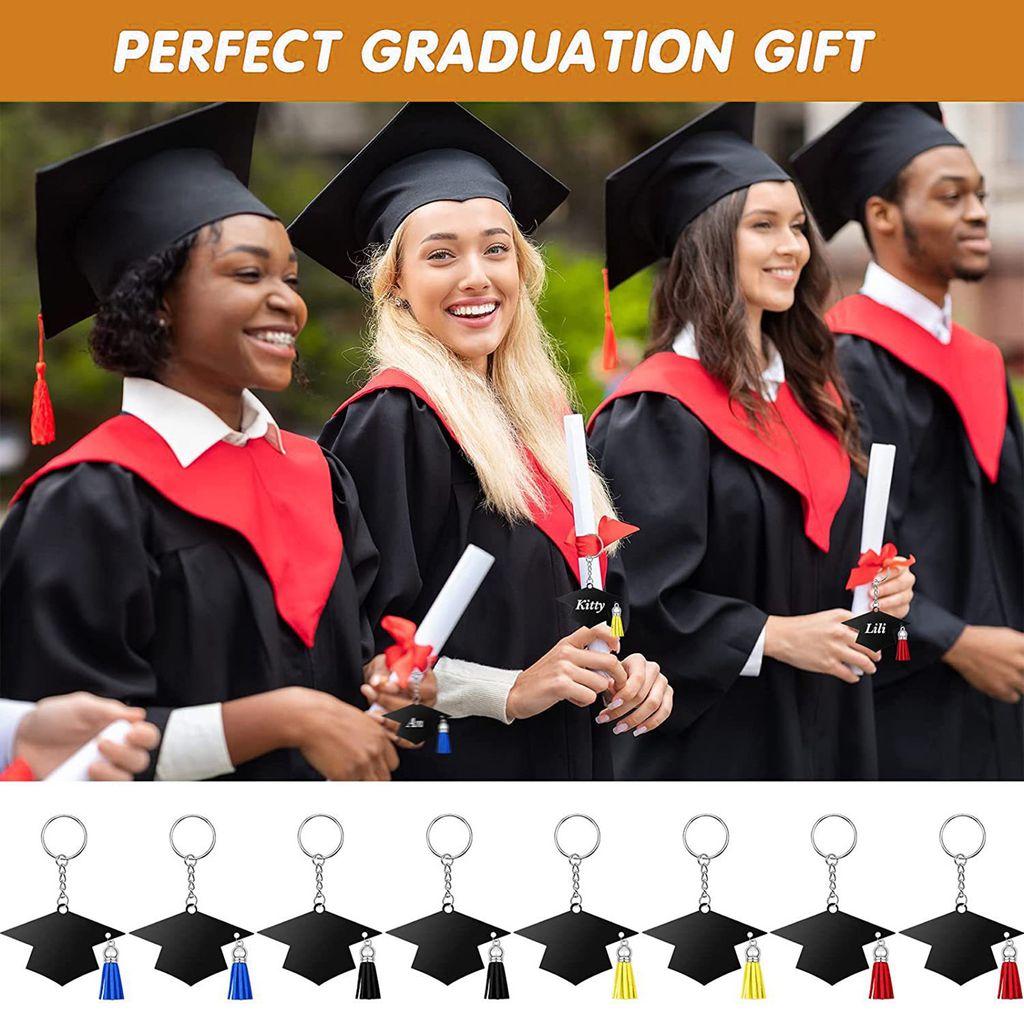24-teilige Klasse von 2023 Abschlussschlüsselungsschlüsselringen Quasten-Grad-Hut-Anhänger Fügen Sie Ihrer Gradparty Charme hinzu!