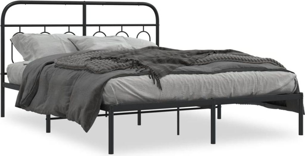 vidaXL Bettgestell mit Kopfteil Metall Schwarz 150x200 cm