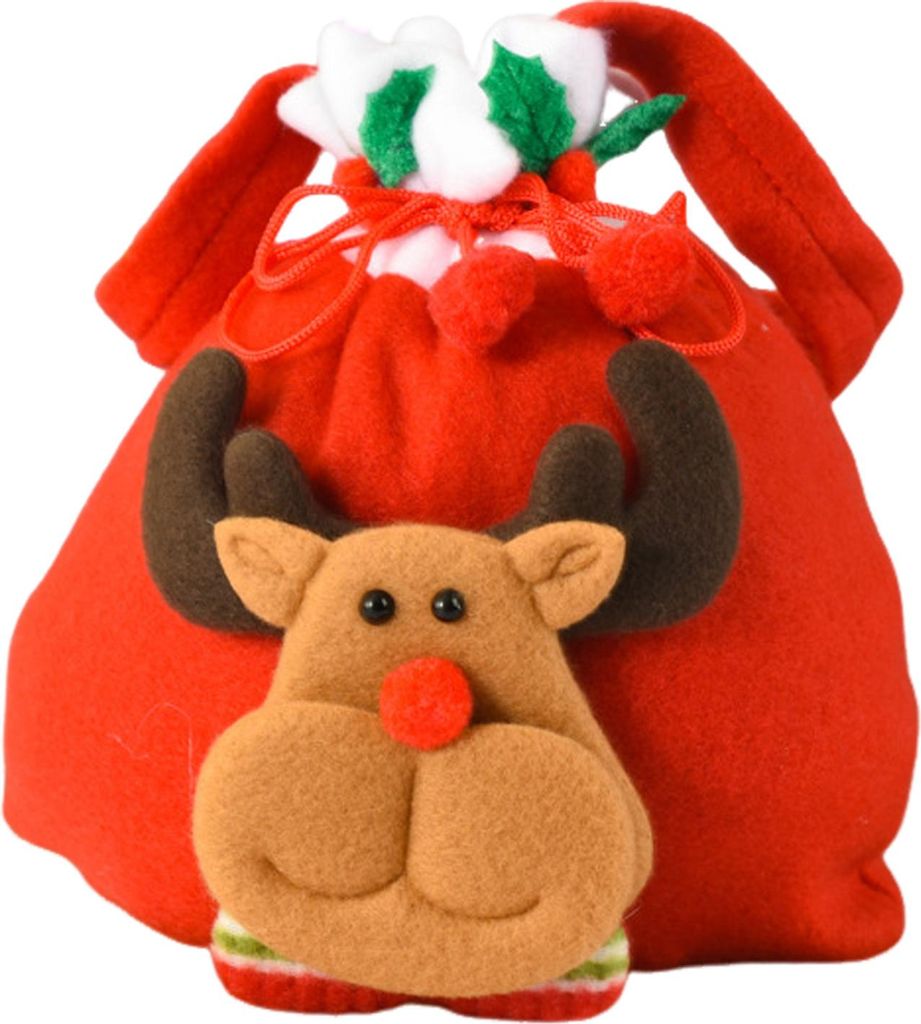 Weihnachts-Geschenktüte mit Kordelzug, 3D-Plüsch, Rentier, Weihnachtsmann, Schneemann, Obstsäcke, wiederverwendbar, Stoff, Süßigkeiten, Aufbew...