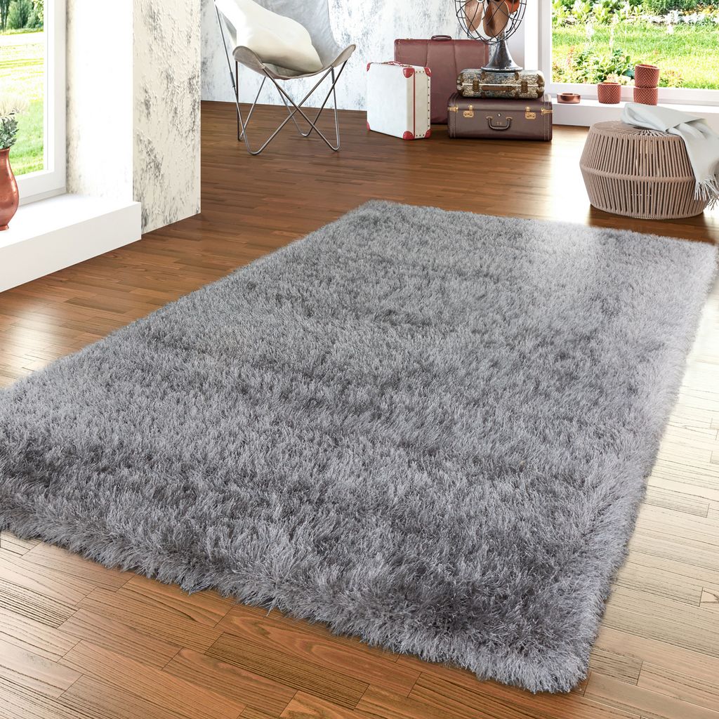 TT Home Wohnzimmer Teppich Hochflor Langflor Schlafzimmer Modern Plüschig Unifarben Größe 80x150 cm