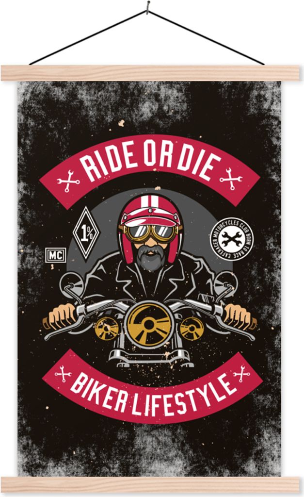 MuchoWow Textilposter Mancave - Motor - Männer - Retro 40x60 cm mit holzfarbenen Rahmen - Poster