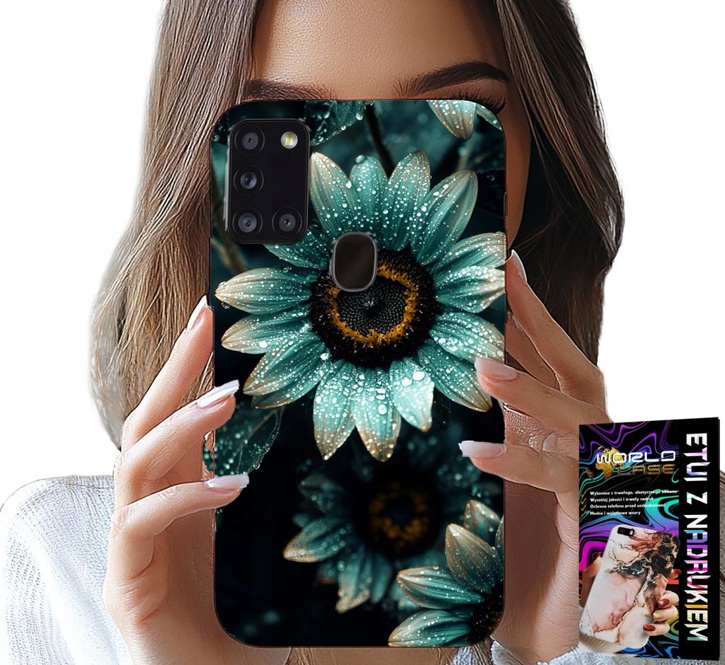ETUI FÜR SAMSUNG GALAXY A21s - BLAUE GERBERA Gänseblümchen +FOLE