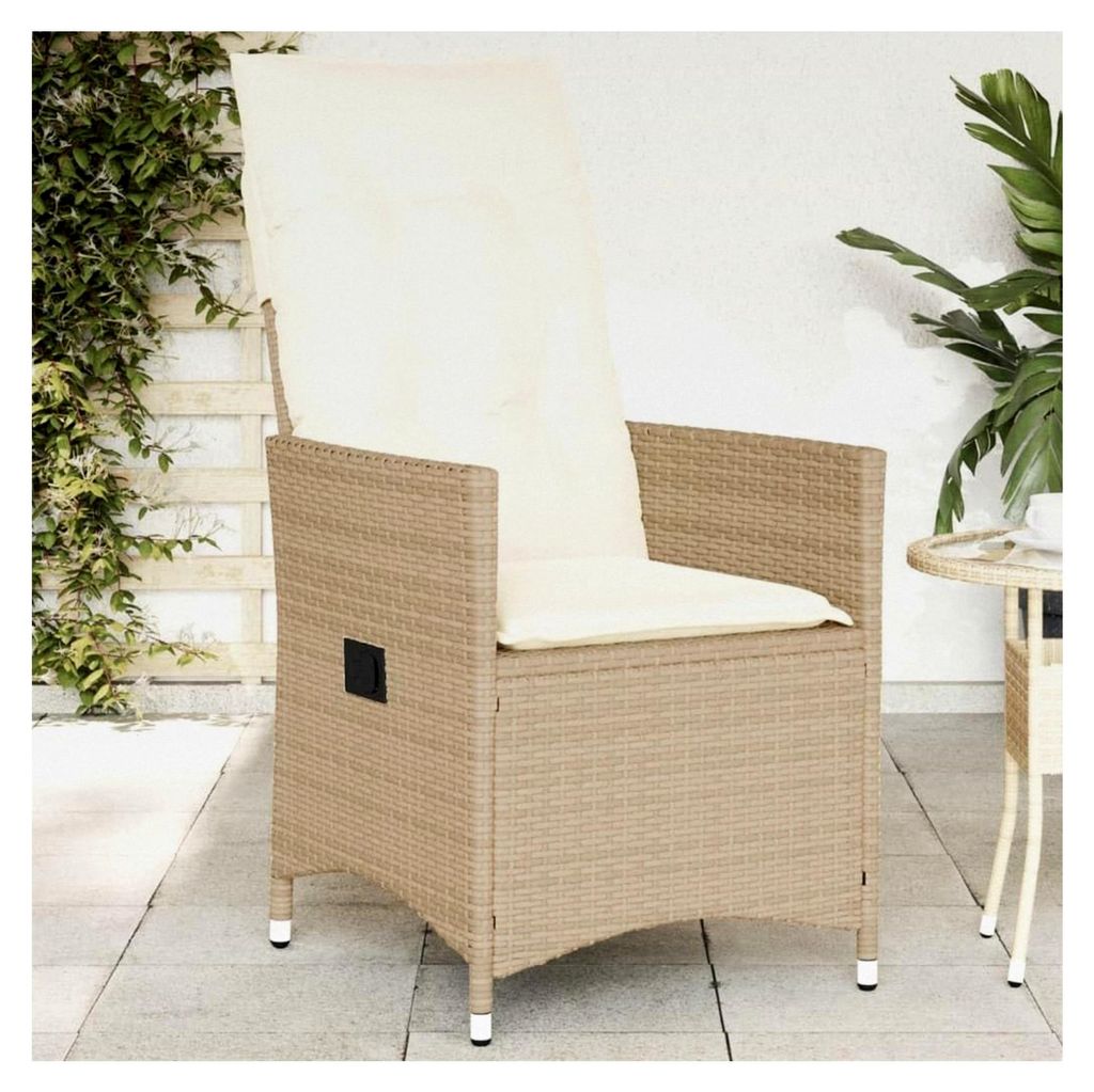 Verstellbarer Gartensessel mit Kissen in Beige aus Poly Rattan