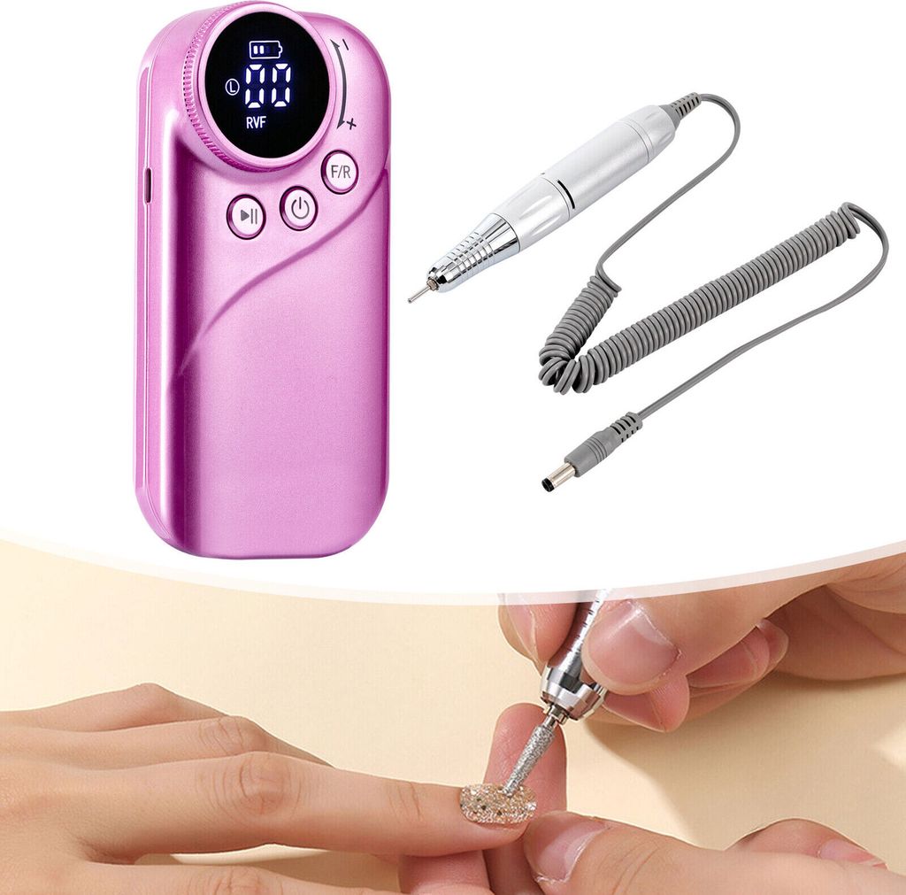 Nagelfräser Set elektrische Nagelfeile 35000U/min mit LED-Anzeige Maniküre Werkzeug (rosa) für Nagelstudio